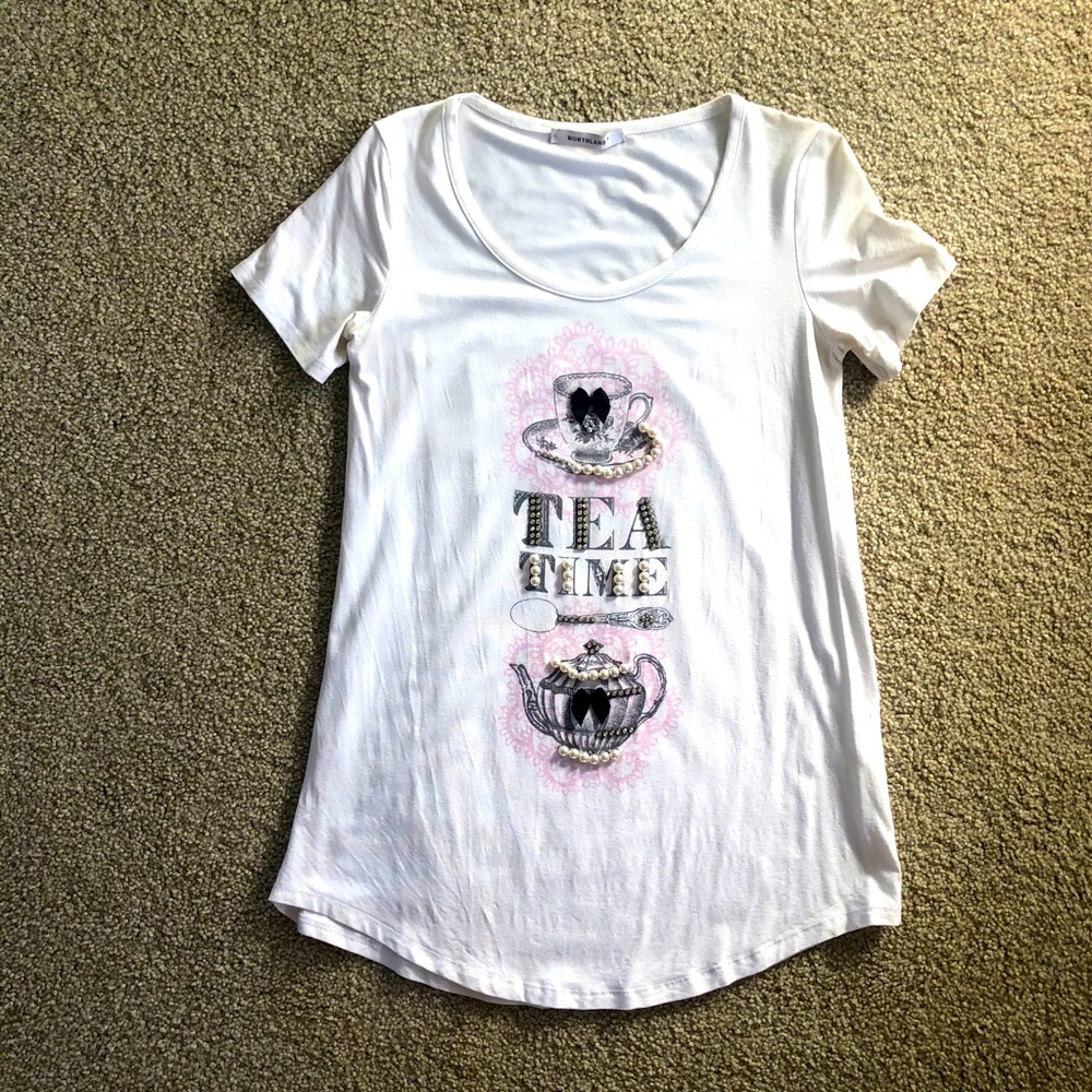 Northland Italy Tea Time Pearl Graphic Tunic Tee Viscose Slim Fit - Size S